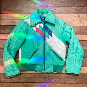 Vintage 70s bright teal colored puffy jacket